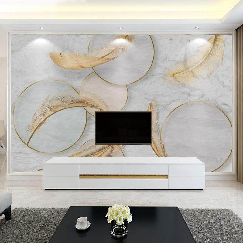 新款直销2022新款北欧电视背景墙壁纸8d立体羽毛芭蕉叶客厅壁布影