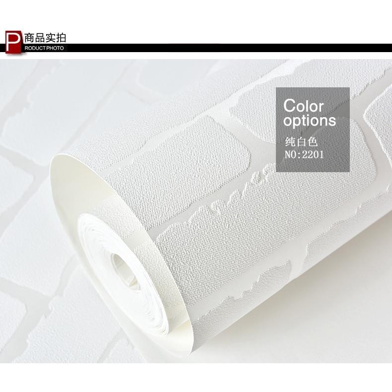 直销新款纯白色凹凸立体砖块墙纸加厚无纺布发泡砖纹壁纸服装店商