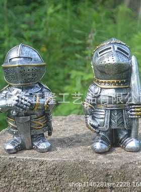 直销新款守卫雕塑花园装饰盔甲骑士侏儒守卫微景观欧式雕塑树脂工