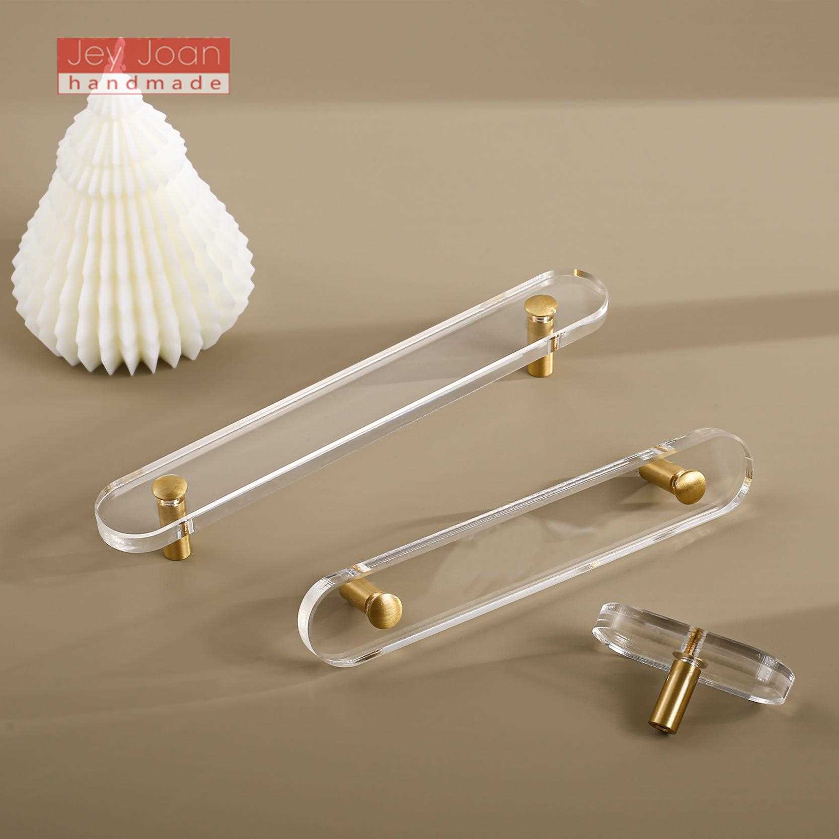 直销新款简约亚克力平板黄铜拉手亚克力柜门抽屉把手极简黄铜衣柜