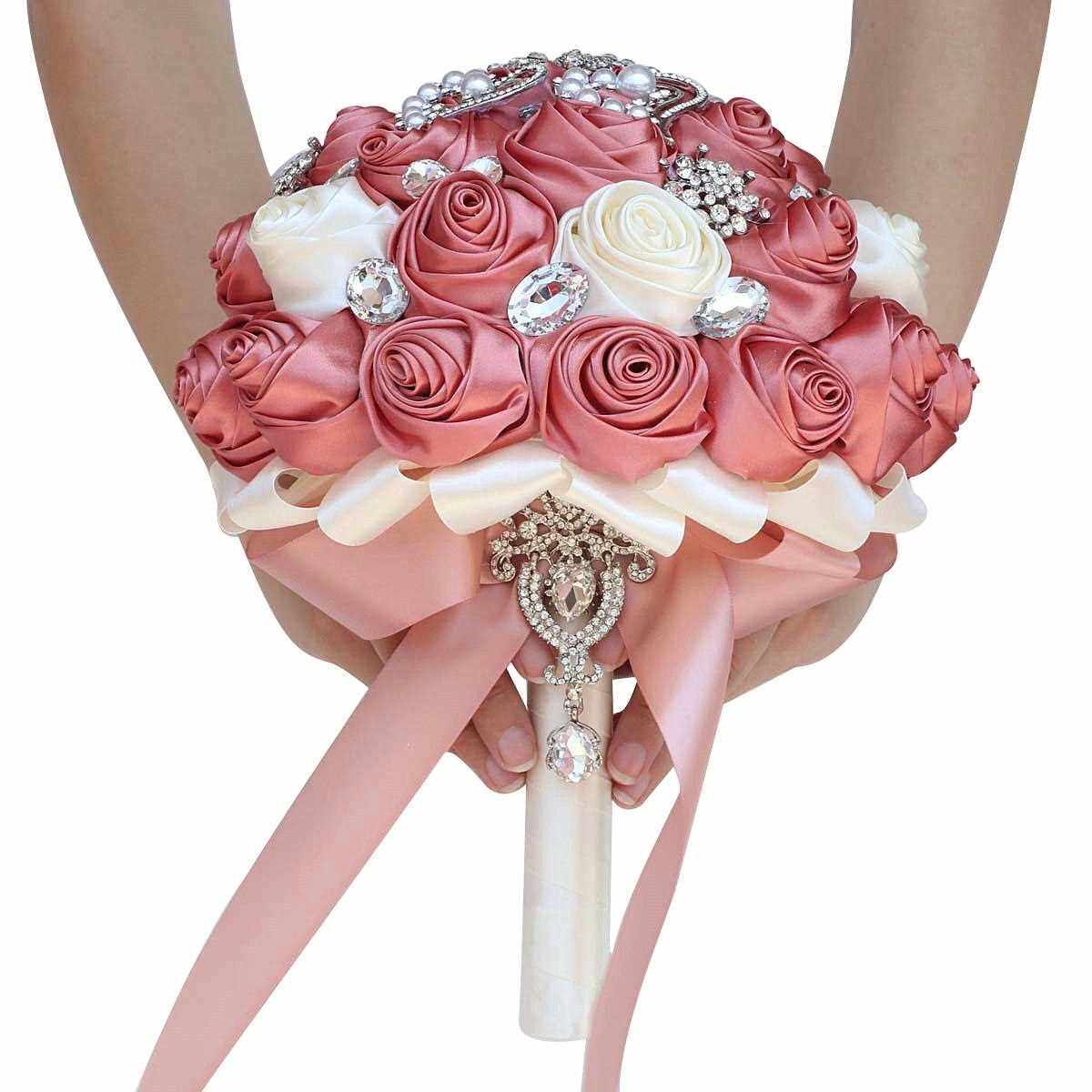 直销新款欧美新娘手捧花丝带玫瑰卷花婚庆手捧花新娘伴娘手捧花多