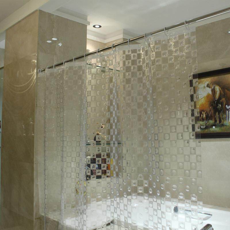 新款直销加厚防水外贸酒店卫生间PEVA塑胶创意欧式方格圆圈纹浴帘