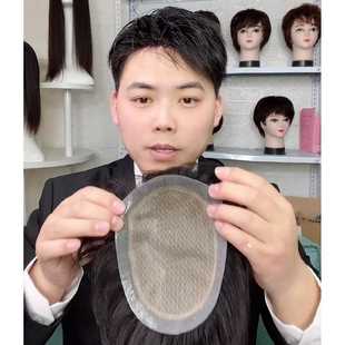 新款直销(递针头旋)男士假发补发块头套秃顶递针手织真发自然款