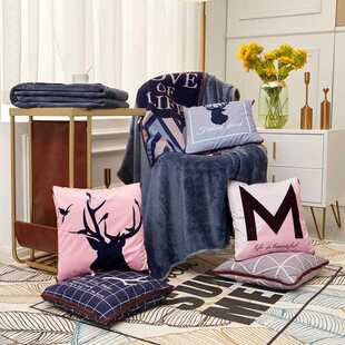 直销新款加厚保暖法莱绒毛毯二合一法兰绒抱枕毯子定制logo空调两