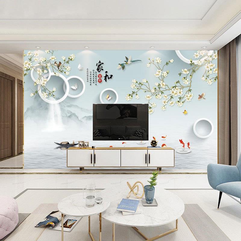 直销新款18d现代中式电视背景墙壁纸简约山水客厅壁画8d立体无缝