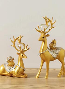 直销新款财福对鹿摆件装饰品双鹿工艺品电视柜酒柜家居办公室玄关