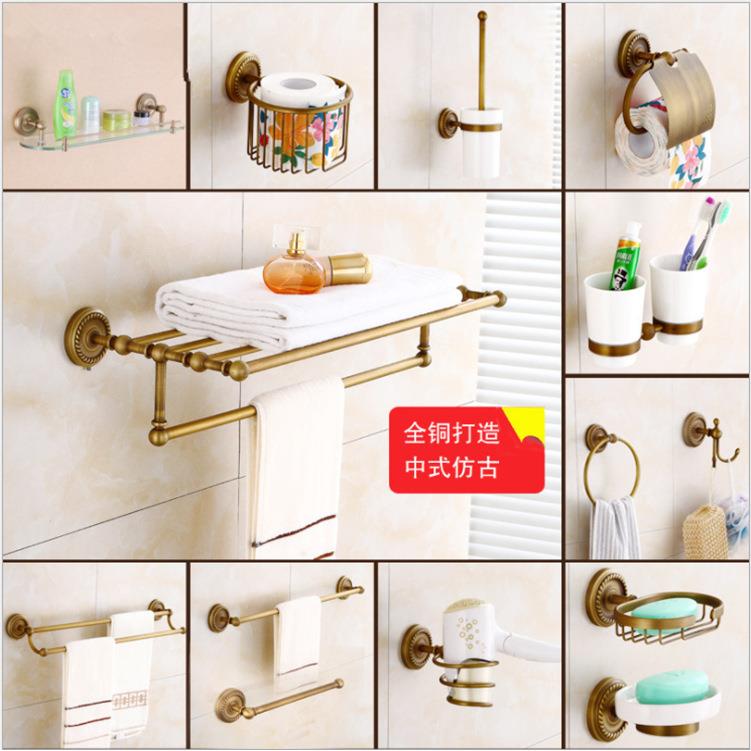 新款直销直销 全铜仿古麻花浴室挂件套装 浴巾架毛巾杆扶手厕纸架