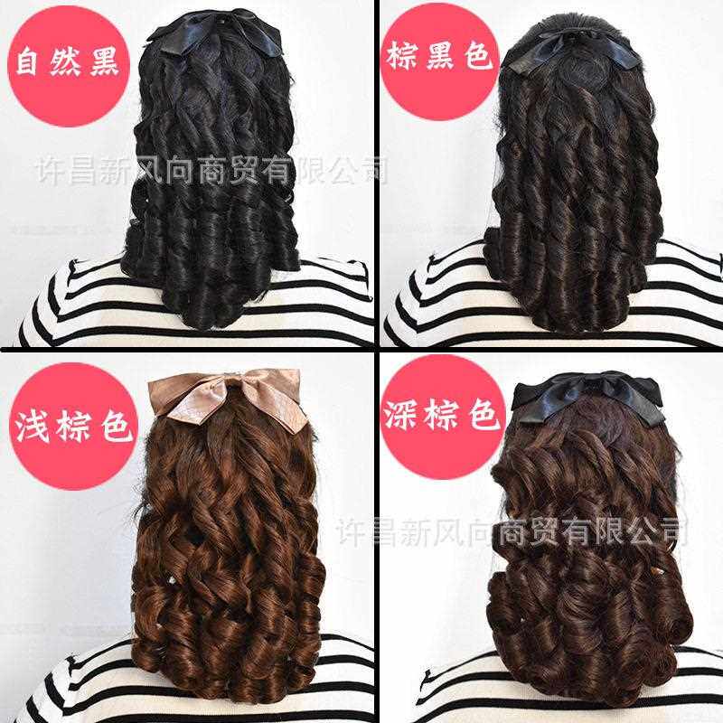 新款直销蝴蝶结假发女罗马卷假发公主卷影视旗袍民国卷发马尾 工