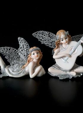 新款直销吉它音乐天使少女心家居装饰汽车树脂摆件手工艺品创意女