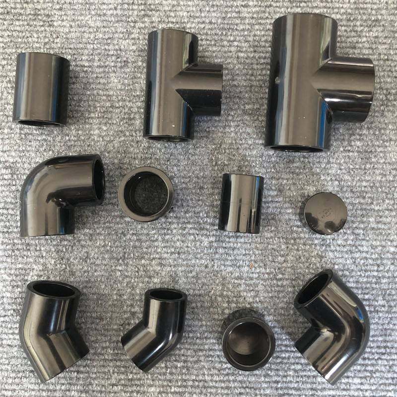 纯黑色Upvc管件三通90度弯头45°管帽黑色直通鱼缸水族工业化学连