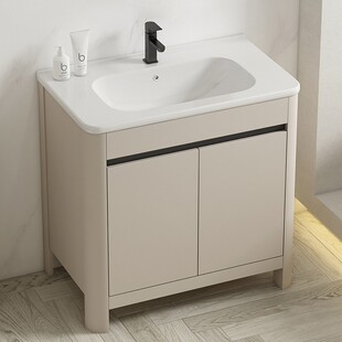 加厚铝蜂窝圆弧浴室柜组合落地式洗手盆陶瓷一体洗漱池家用面盆柜