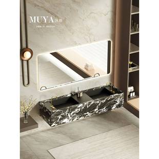 定制岩板一体盆浴室柜组合卫生间洗漱台单双盆拿破仑黑洗手池脸盆