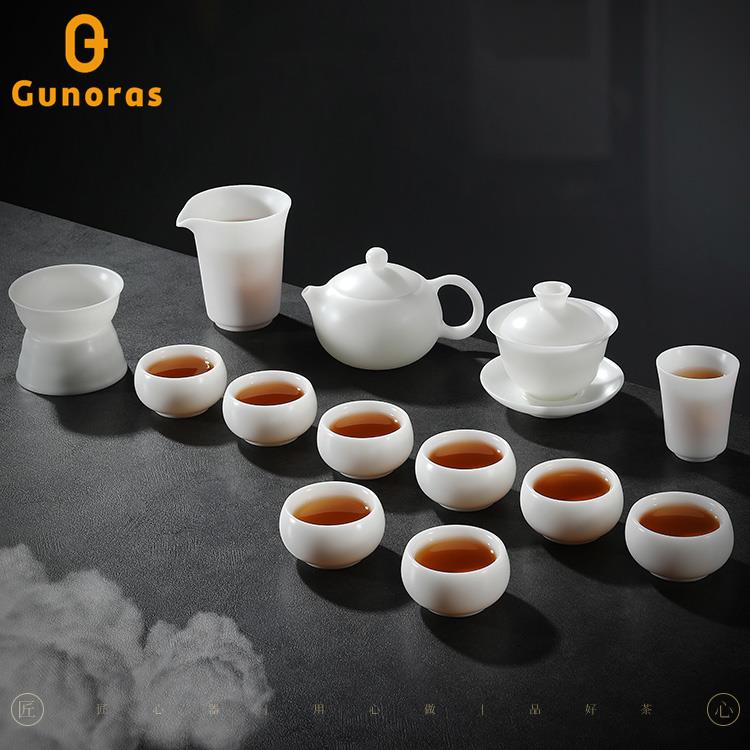 冰种玉瓷功夫茶具套装茶杯高端办公家用盖碗茶壶可定制礼盒装送礼
