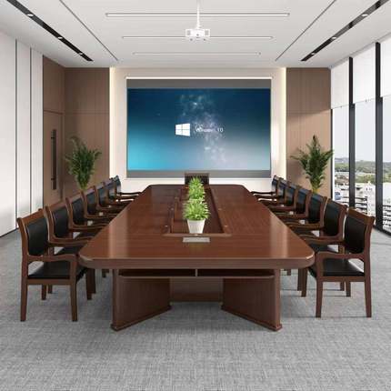 需定制办公家具实木皮椭圆形会议桌大型商务油漆洽谈桌会议台开会