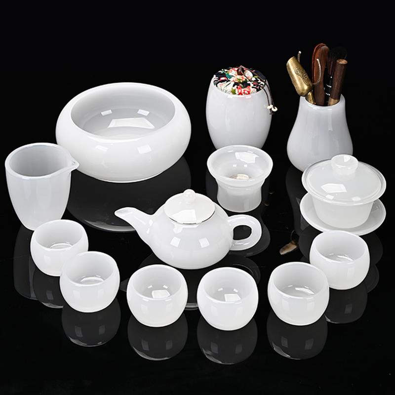 琉璃玉瓷茶具套组茶杯功夫家用高档白玉琉璃盖碗简约茶杯泡茶壶