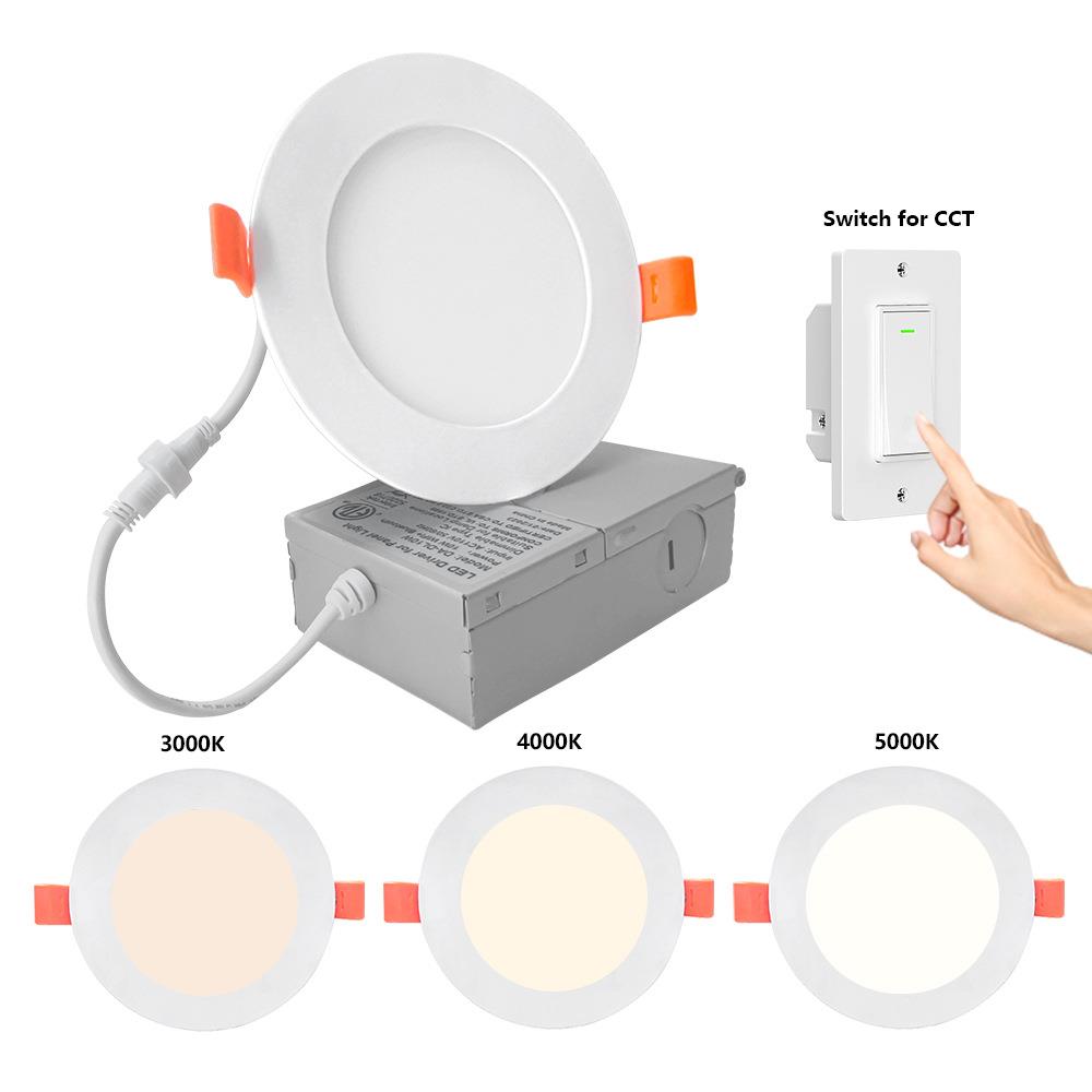 美规LED圆形方形面板灯平板灯嵌入式侧发光超薄筒灯开关调色温