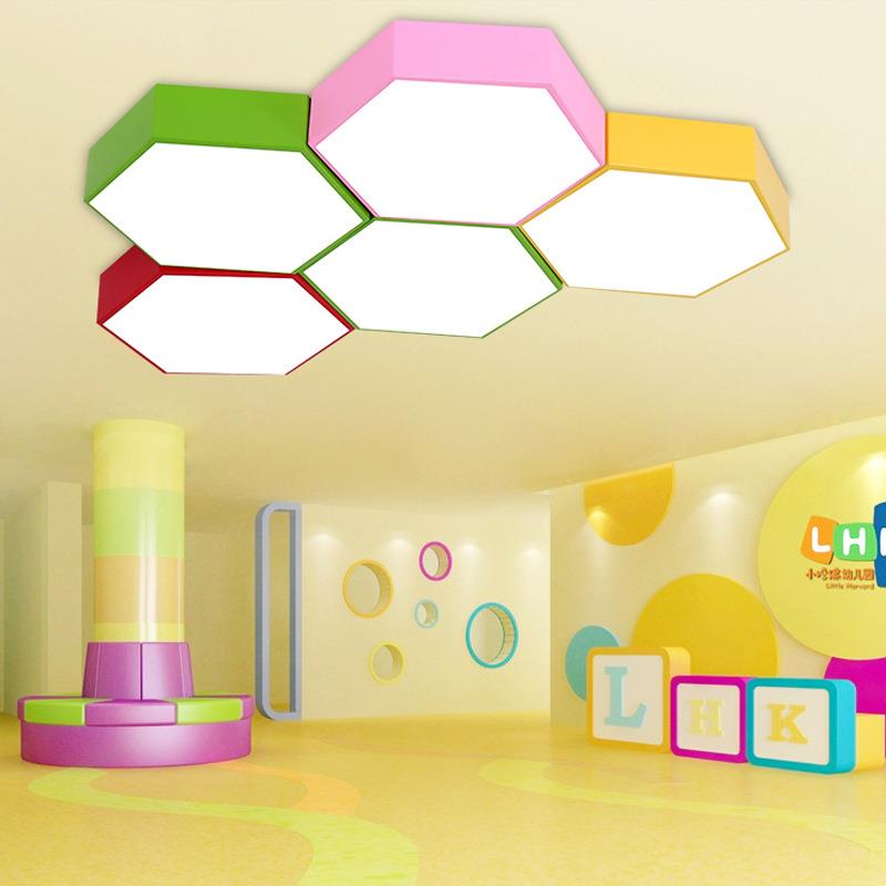 创意几何吸顶灯led六边形幼儿园教室卧室灯办公室简约现代灯