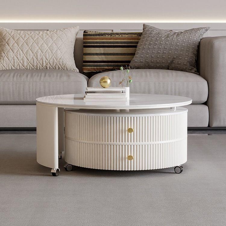 岩板轻奢简约客厅家用小户型茶几现代奶油风可旋转移动圆形茶几