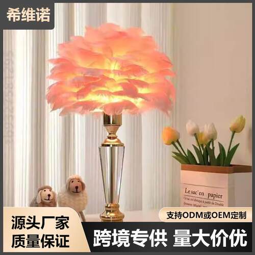 手工羽毛台灯轻奢北欧书房客厅卧室床头灯LED浪漫温馨氛围装饰灯