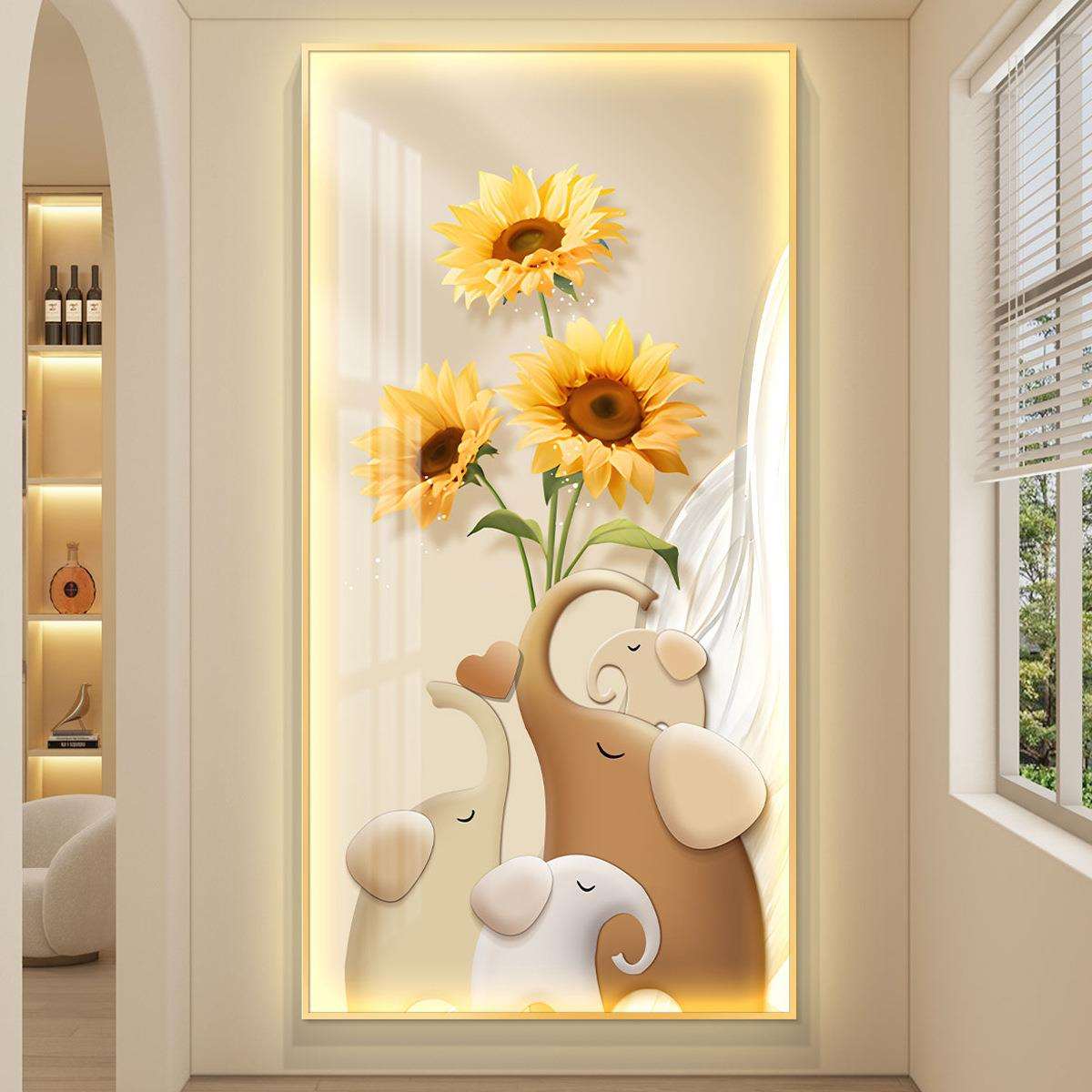 轻奢led带灯入户玄关装饰画走廊过道挂画壁画简约现代奶油风小象