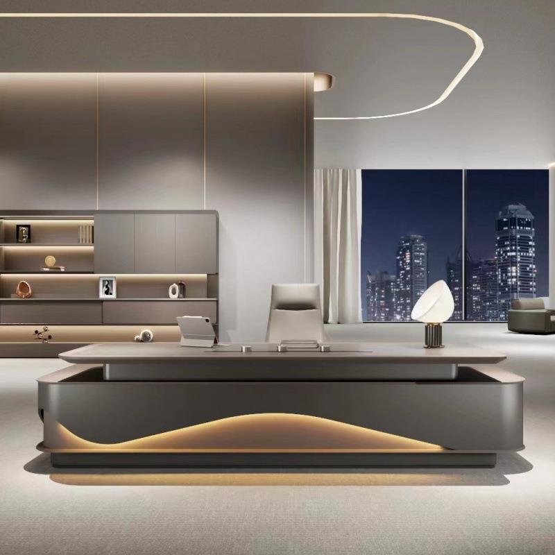 圆弧形意式轻奢老板桌办公桌简约现代桌总裁桌椅高档董事长大班台