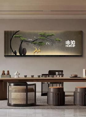 迎客松客厅装饰画带钟表LED灯数字电子时钟表挂墙高档卧室床头画