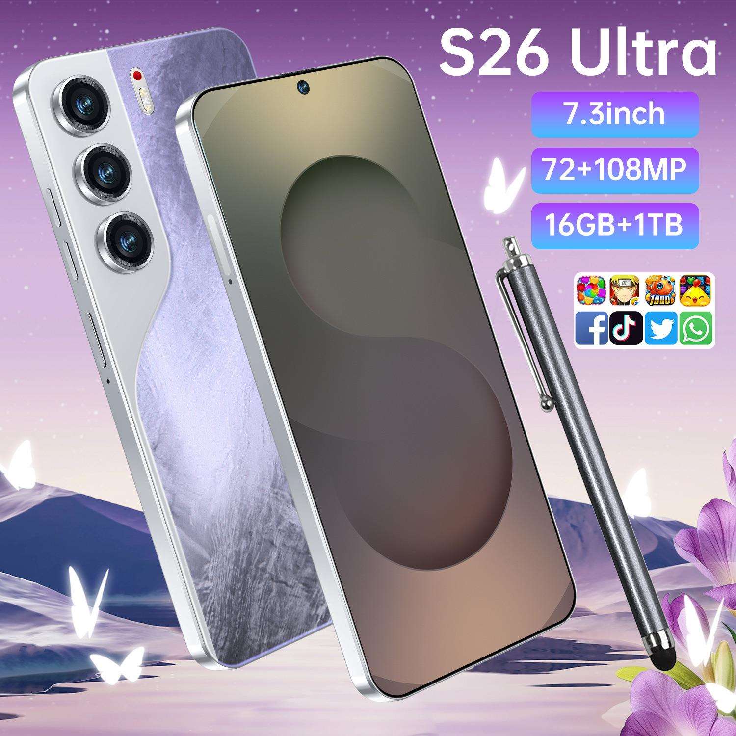 S26Ultra新款跨境手机7.3寸大屏安卓14外贸现货低价智能手机