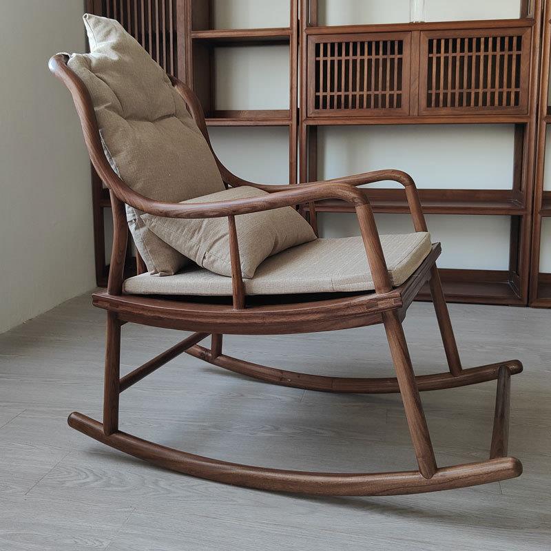 黑胡桃木逍遥椅新中式躺椅全实木极简摇椅休闲式大人家用懒人摇椅