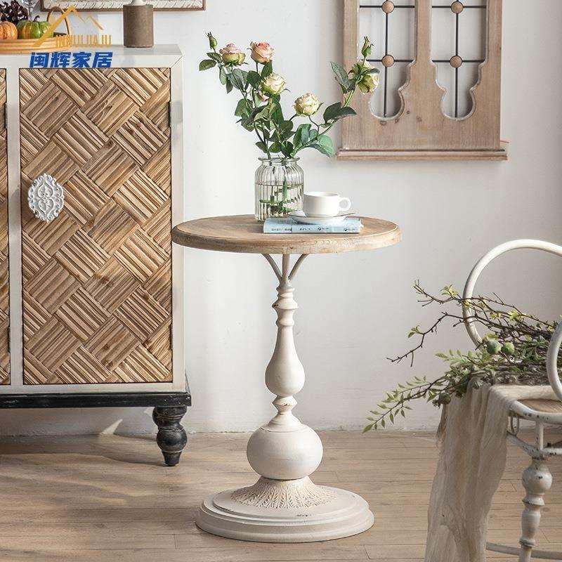 法式复古实木小茶几民宿客厅沙发边角几小户型家用茶桌阳台咖啡桌