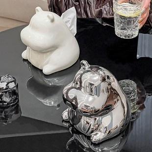 饰抽纸盒 高颜值陶a瓷小河马纸巾盒客厅高档轻奢茶几摆件餐巾纸装