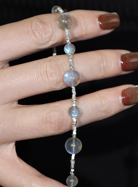 s925纯银灰月光碎银手链女小众简约设计感手串ins冷淡风手饰高级