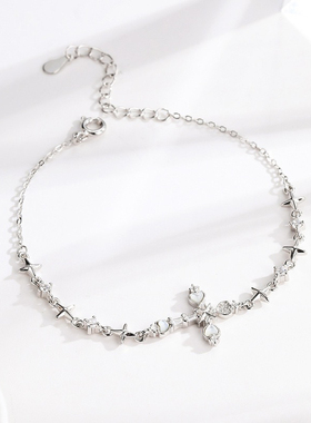 原创星芒十字架手链女925纯银爱心贝母手串个性小众微镶锆石手饰