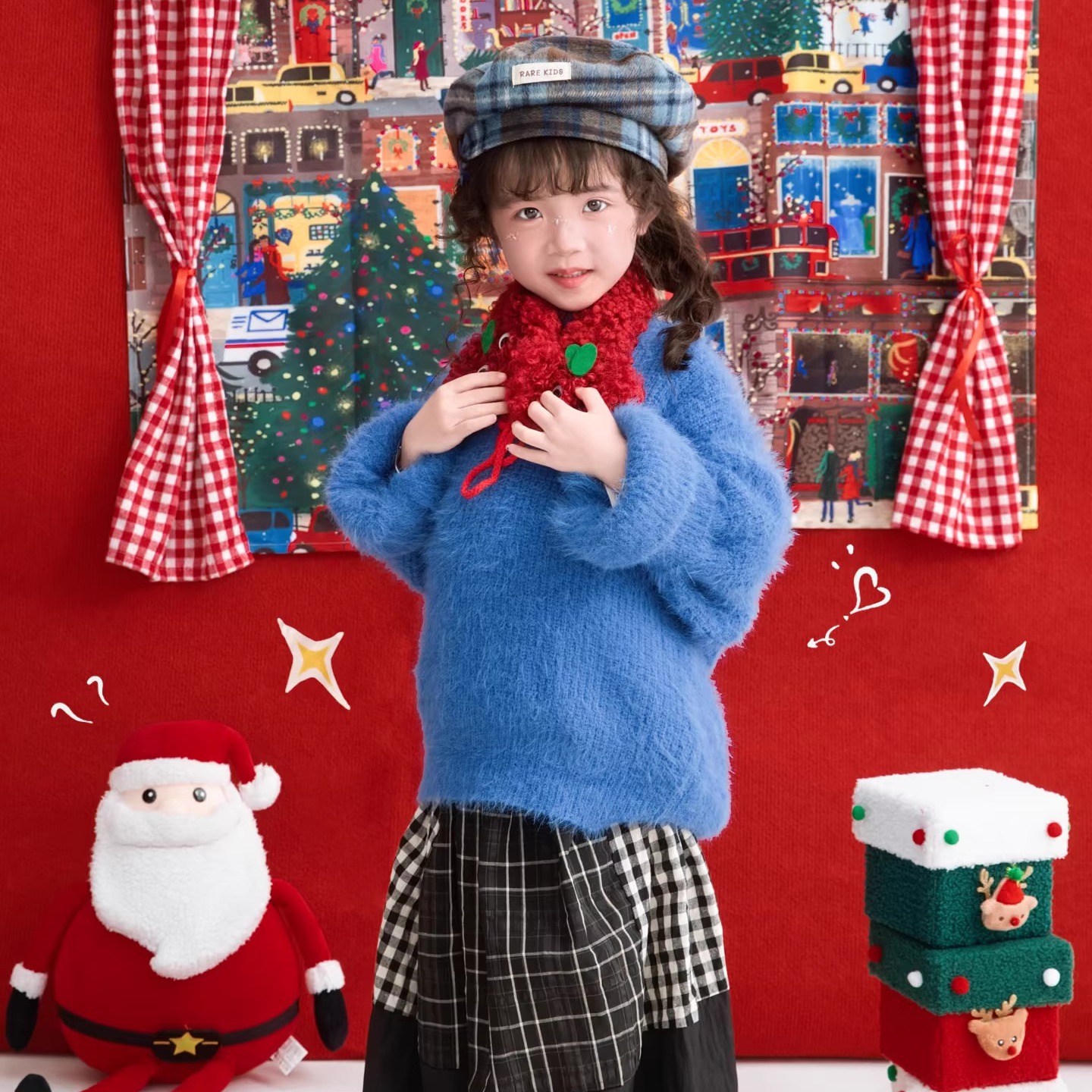 圣诞节男女童个性写真针织衫摄影喜庆生日照相帅气可爱貂毛衣