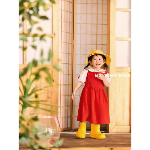 ME-TIME KIDS童年生日宝宝樱桃小丸子女童红色夏日系背带裙艺术照