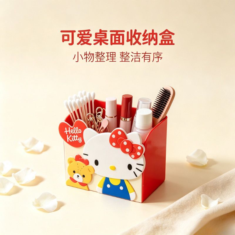 新款KT猫笔筒大容量桌面收纳盒卫生间面膜盒卧室可爱创意收纳图片