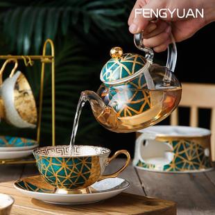 下午茶 水果茶壶套装 家用轻奢欧式 茶具花茶壶蜡烛加热茶壶套装 英式