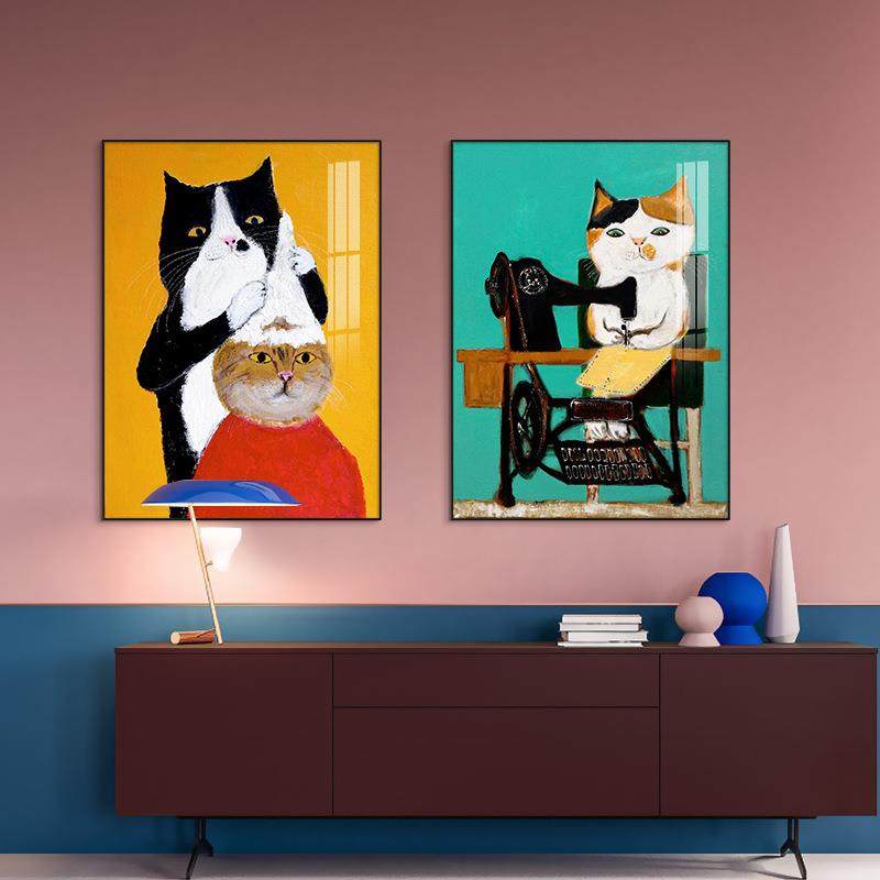 直销新款简约现代儿童房装饰画男孩女孩北欧书房挂画卧室卡通猫背