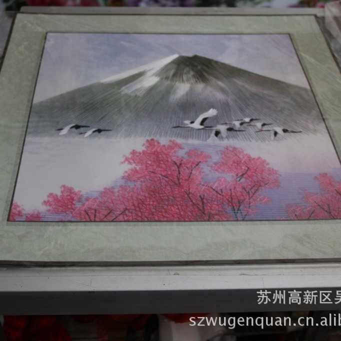 新款直销苏绣客厅书房办公室装饰画苏州手工刺绣软裱画山水花卉系图片