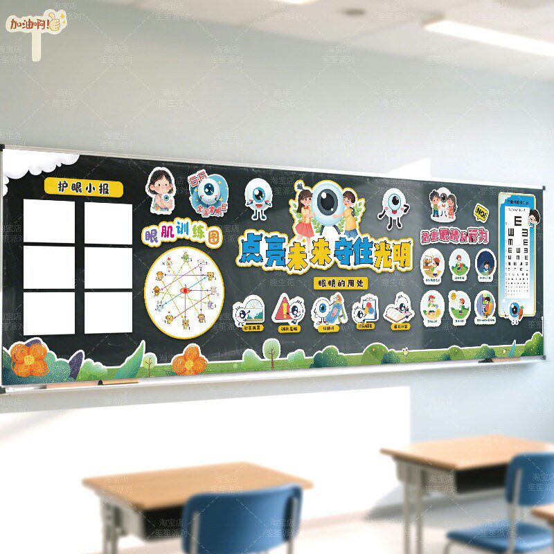 爱眼护眼睛主题黑板报文化墙贴纸中小学教室场景布置装饰文创kt板