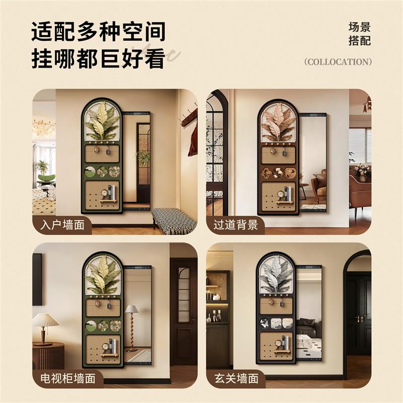 法式洞洞板隐形全身镜隐藏式全身镜子暗藏式可推拉卧室玄关装饰画