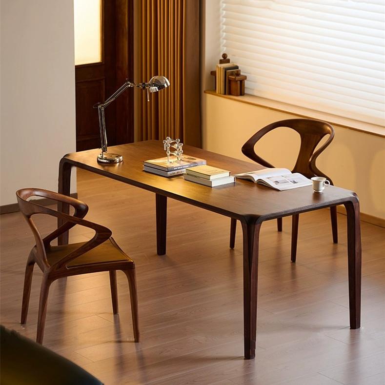 黑胡桃木餐桌全实木长方形吃饭桌子家用北欧原木榫卯茶桌书桌一体