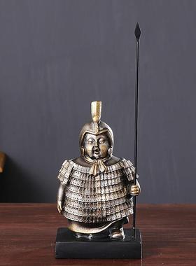 创意搞笑胖兵马俑复古摆件新中式客厅办公室电视柜玄关家居装饰品