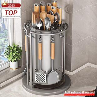 德国厨房旋转刀架收纳架抹刀勺筷子管厨房刀架集成收纳盒多功能刀