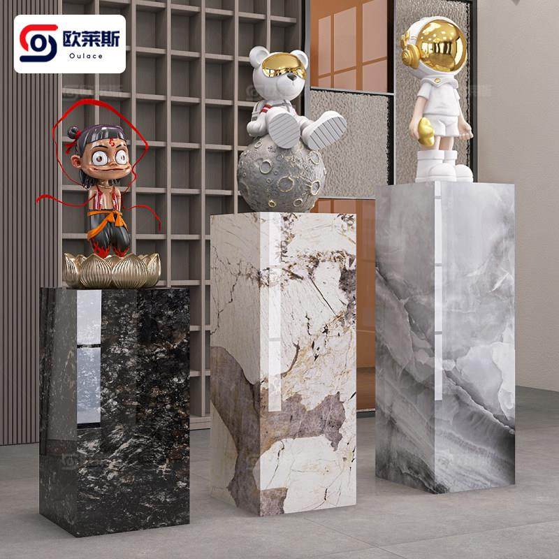 摆件客厅轻奢高档2025新款大理石底座摆台岩板立柱花架子落地式,家居饰品,落地摆件,淘宝优惠券,粉丝福利购,淘宝优惠卷