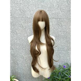 野人拾宝加长86cm蜜糖奶茶金棕高温丝S发缝超长卷发齐刘海假发套