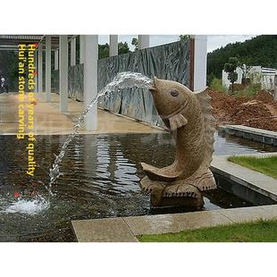 锈石喷水鲤鱼庭院鱼池摆件吐水鲤鱼惠安石雕园林景观户外喷泉雕塑