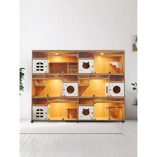 猫别墅笼玻璃宠物展示柜定制实木饲养笼寄养笼三层猫屋猫舍猫柜