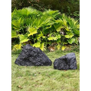 彷真黑山石头玻璃钢造景户外庭院橱窗软装 设计假山景观落地摆件