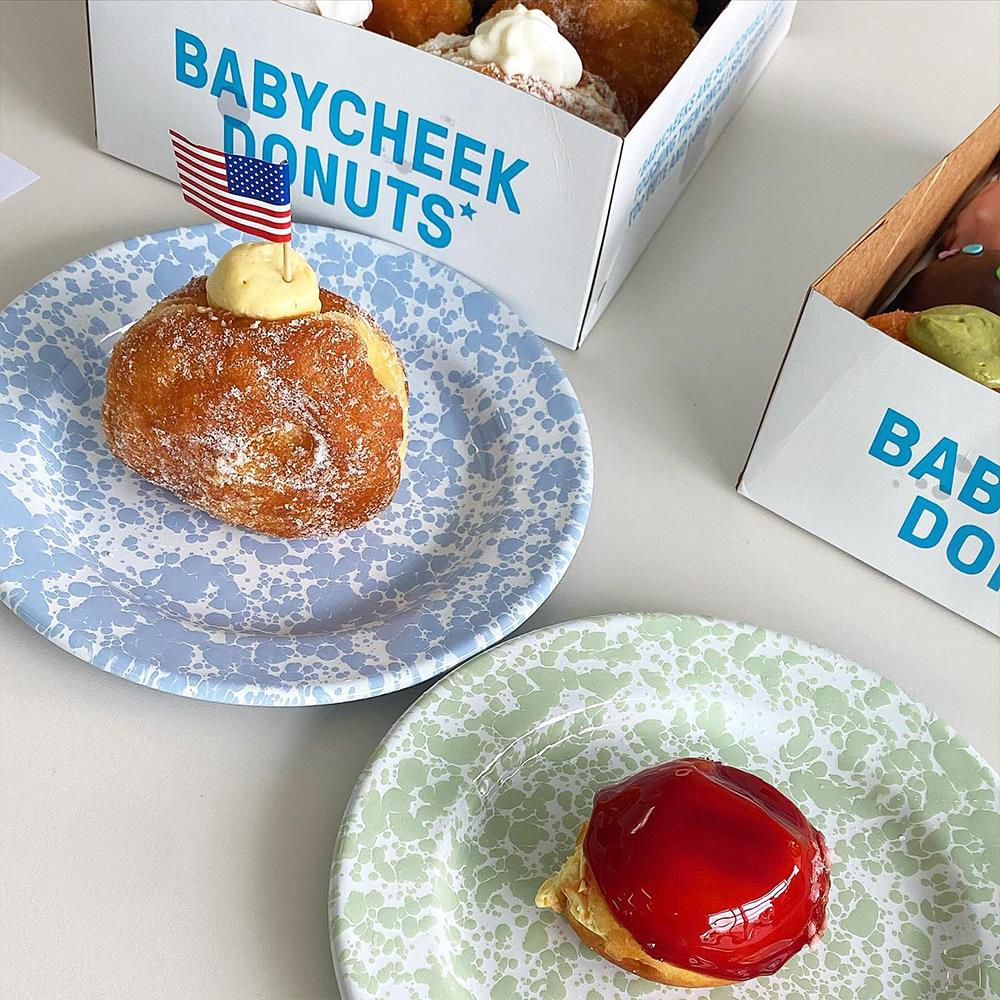 美国Crow Canyon韩国限定泼墨搪瓷马克杯麦片碗沙拉盘婴儿蓝薄荷