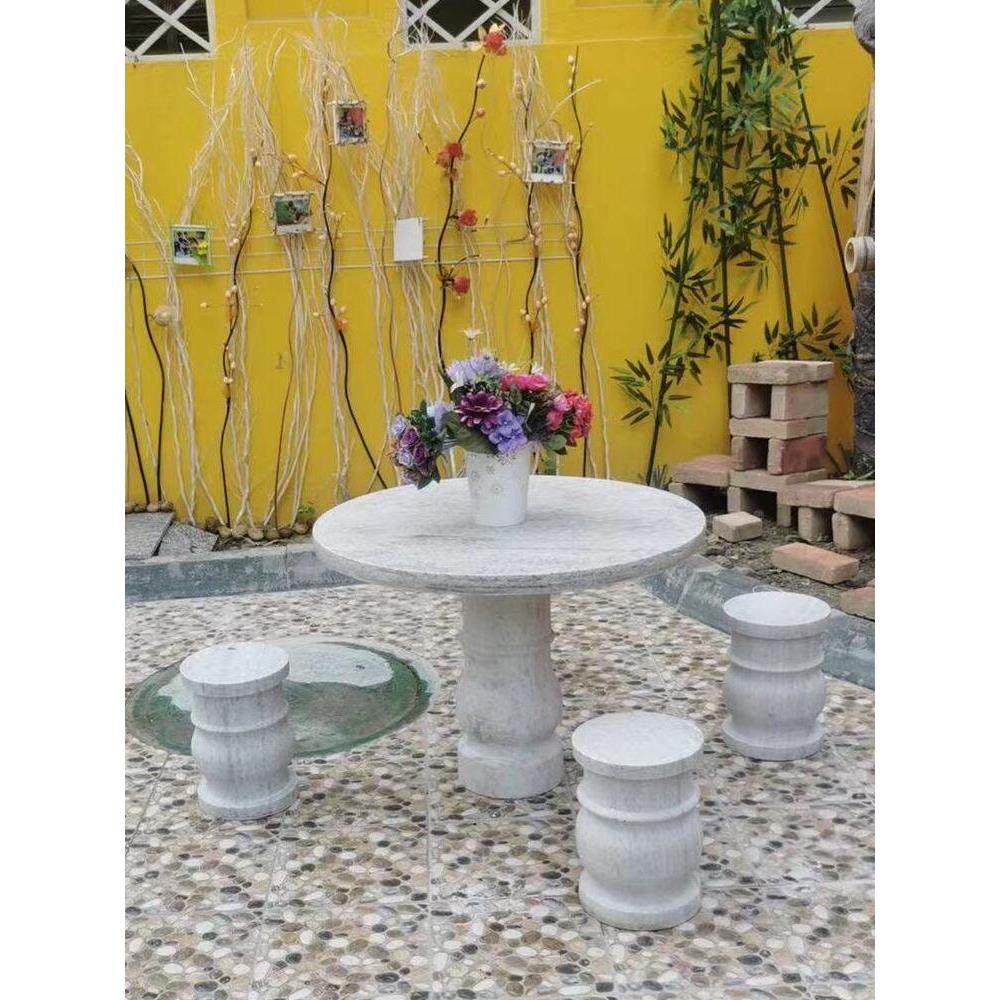 石桌石凳户外天然大理石石桌石凳套庭院花园石桌家庭阳台休闲桌